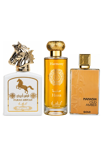 MANASIK Set 3 parfumuri Manasik, Faras Abiyad + Hissa Harmony + Oud Amber Gol...