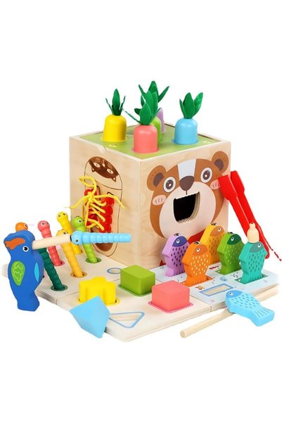Stuniko ® Jucărie Montessori 8 în 1, Cub Educațional Multifuncțional din Lemn...