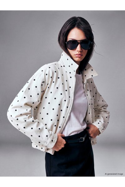 LC Waikiki Rmz Gi̇yi̇m Farkiyla Polka Dot Loose Fit Women's Jean Jacket