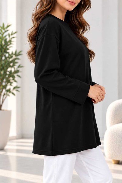 Soul Tunik Tesettür Tunik Yumuşak Dokulu Sade Basıc Model Siyah