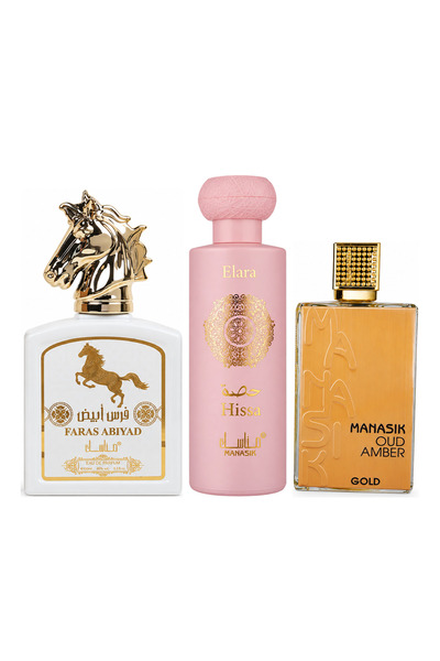 MANASIK Set 3 parfumuri Manasik, Faras Abiyad + Hissa Elara + Oud Amber Gold,...