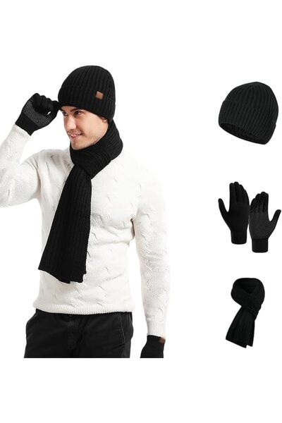 GENERAL Winter Knit Hat Gloves Scarf Set for Unisex Gift,Warm Soft 3 in 1 Bea...