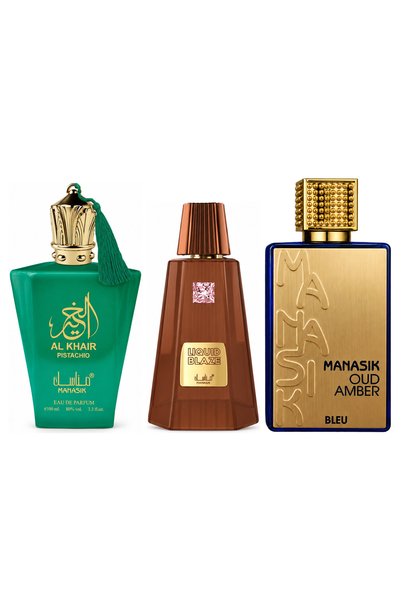 MANASIK Set 3 parfumuri Manasik, Al Baraka Pistachio + Liquid Blaze + Oud Amb...