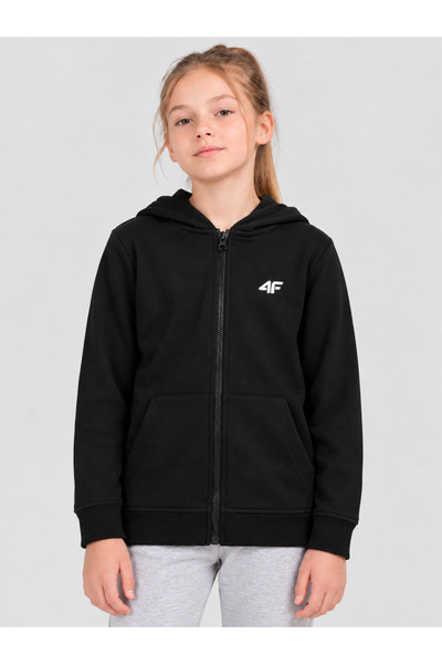 4F Hanorac negru F2773 pentru fete junior, 80% bumbac, 20% poliester, bluză c...
