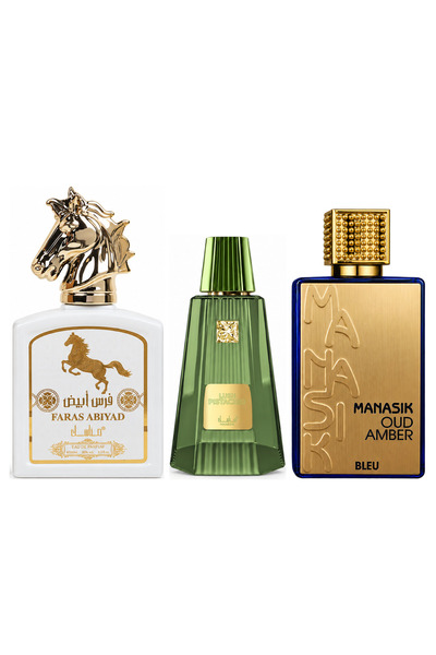 MANASIK Set 3 parfumuri Manasik, Faras Abiyad + Lush Pistachio + Oud Amber Bl...