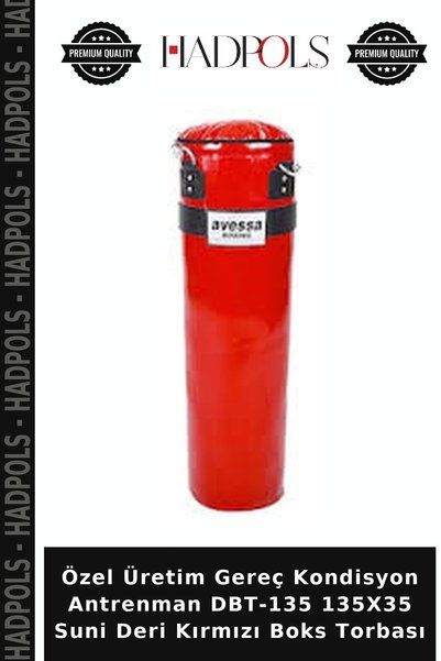 HadPols Özel Üretim Gereç Kondisyon Antrenman DBT-135 135X35 Suni Deri Kırmızı Boks Torbası