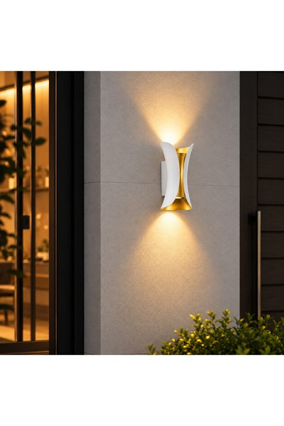 Led Aplică Exterior Alb și Auriu 12w– Iluminare Bidirecțională