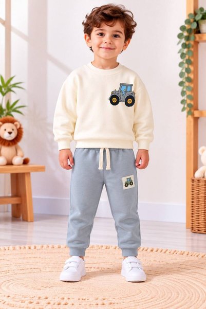 Liliboom Kids BOYS' TRACTOR-PRINTED 3-PLY BRUSHED COTTON 1-4 YEARS TOP AND BO...