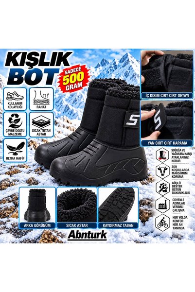 abnturk 42-43 Numara Su Geçirmez Kışlık Bot, İçi Kürklü Sıcak Astarlı, Cırt C...