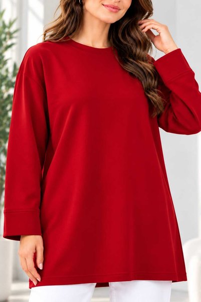 Soul Tunik Tesettür Tunik Uzun Kollu Bluz Yumuşak Dokulu Sade Basıc Model Kırmızı