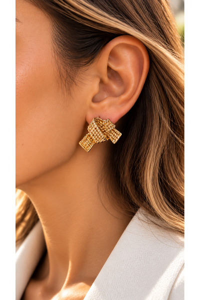 Adata Jewelry أقراط نسائية على شكل عقدة / مطلية بالنحاس / لون ذهبي.