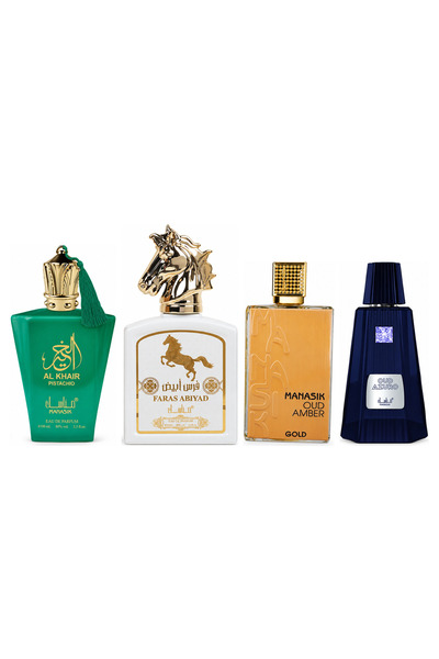 MANASIK Set 4 parfumuri Manasik, Al Baraka Pistachio + Faras Abiyad + Oud Amb...