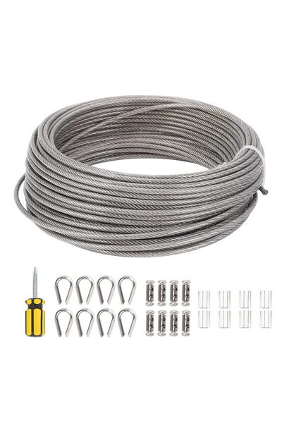 ASHATA Wire Rope Set, 66ft Length 3mm Diameter Stainless Steel Wire Turnbuckl...