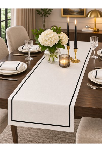 Zeren Home Off-White Table Runner with Black String Piqué Edging—Custom-Made ...