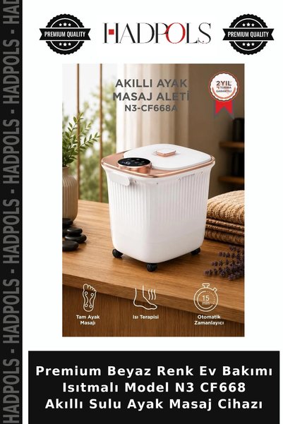 HadPols Premium Beyaz Renk Ev Bakımı Isıtmalı Model N3 CF668 Akıllı Sulu Ayak Masaj Cihazı