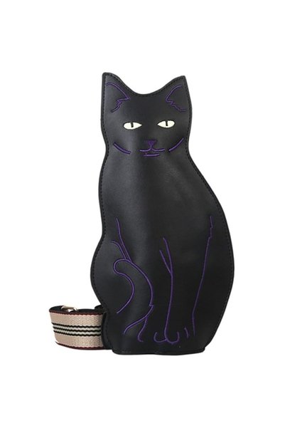 MeK Fine Rucsac de damă cu model pisică, cu cusături fine în indigo, tip cros...