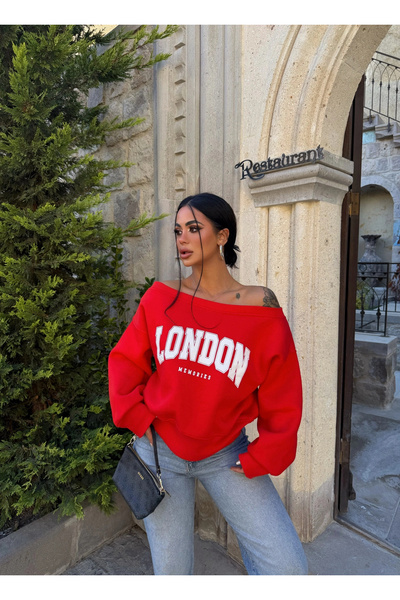 kırmızı butiks Red London boat neck sweatshirt