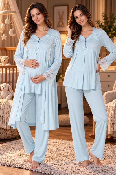 by İGP Effortt Adjustable Cotton Maternity and Postpartum Pajama Set with Robe