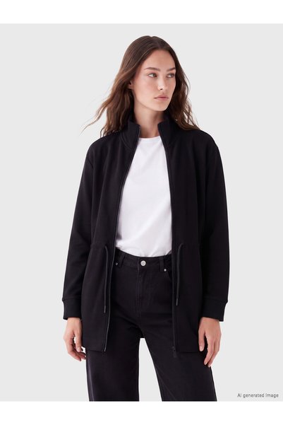 LC Waikiki Nevavm Farkıyla Lcw Modest Black Interlock Plain Loose & Baggy Wom...