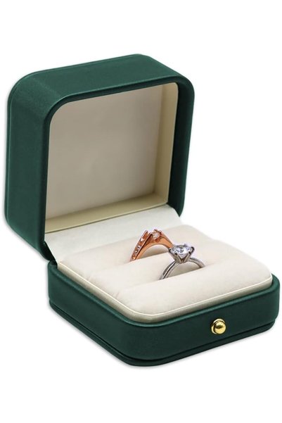 ASKIND Ring Box Wedding Engagement Box Green, Square Leather Velvet Jewelry R...
