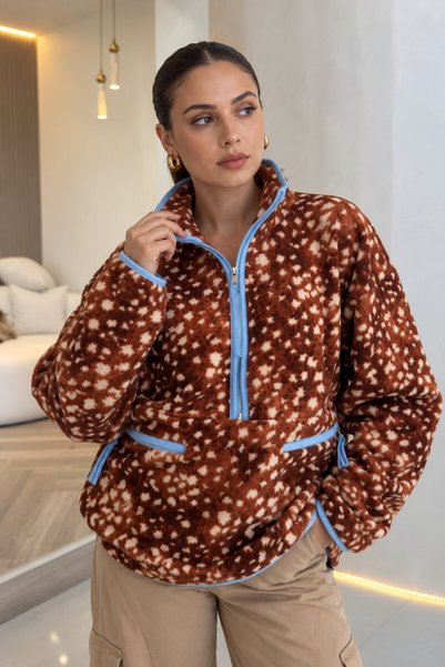 Bambi Desen Fermuarlı Polar Sweatshirt E26-STA4247