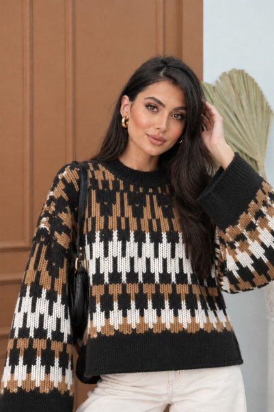 msm fashion Pulover tricotat oversize, cu umeri lăsați, mâneci lungi, decolte...