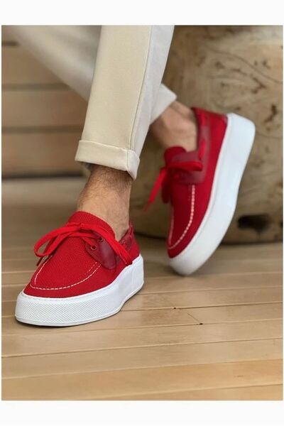 Nur store Çanta Men's Lace-Up Knit-Lined Casual Sneakers · Color: Red · B BEZOSS