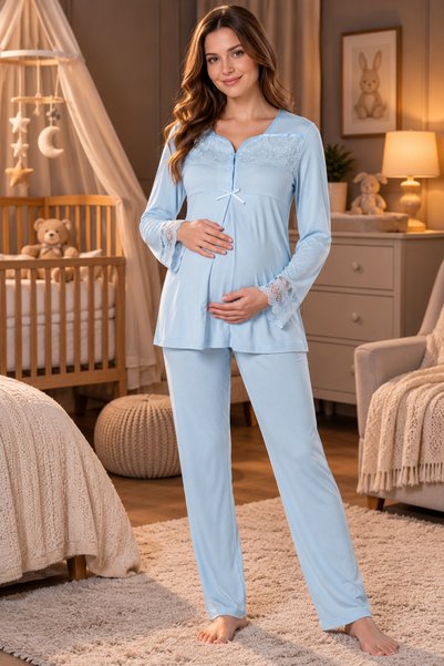by İGP Effortt Cotton Adjustable Elastic Maternity and Postpartum Pajama Set