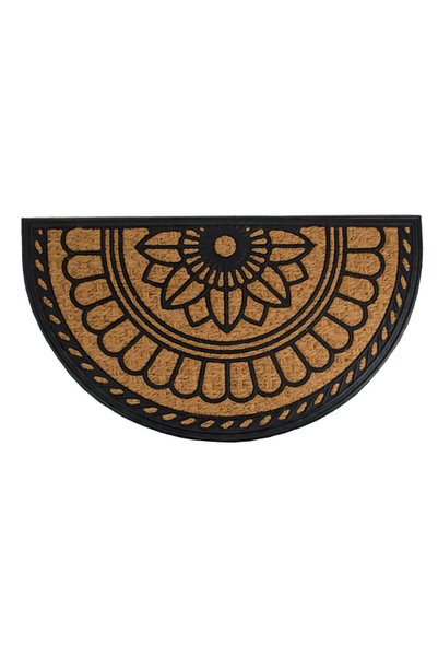OEM Semi-circular Entrance Mat Brown Black Flower 70x40cm