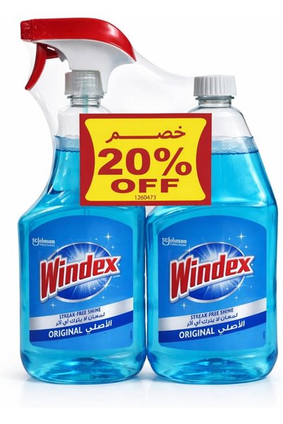 Windex Original Blue Glass Cleaner Twin Pack Spray Bottle And Refill | 750ml