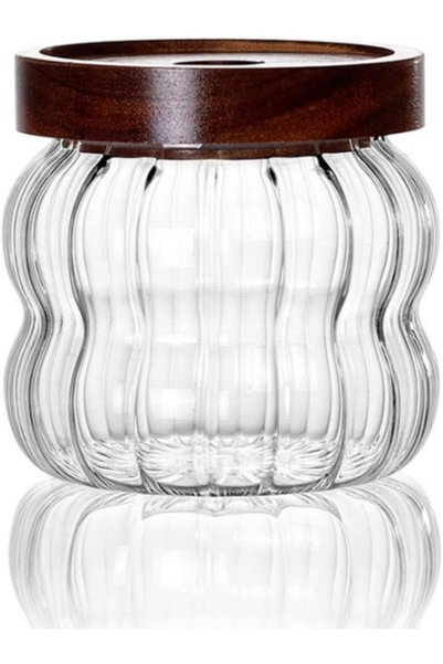 TERRIFI علب تخزين طعام زجاجية بأغطية خشبية، لتنظيم المطبخ، علب زجاجية شفافة ل...