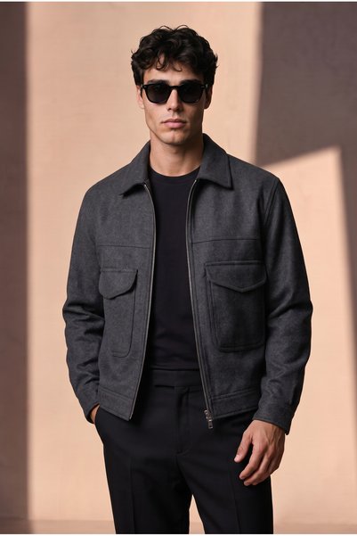 BASEL.CO Modern Fit Pocket-Front Melton Blazer
