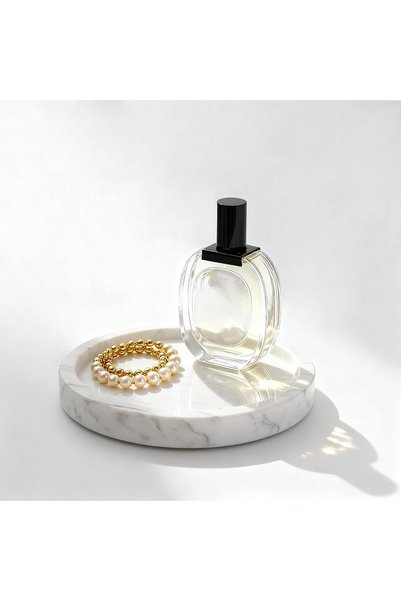 TERRIFI Natural White Marble Jewelry Tray – 6-inch Round Elegant Catchall Dis...