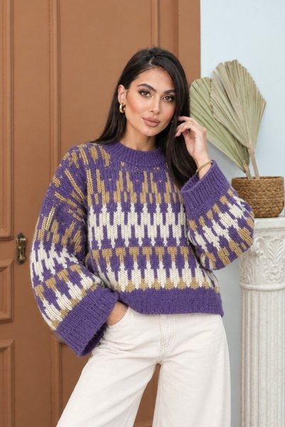 msm fashion Pulover tricotat oversize, cu umeri lăsați, mâneci lungi, decolte...