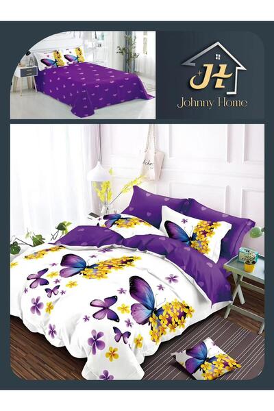 OEM Duvet Cover Set with purple butterflies and yellow flowers on white, purp...