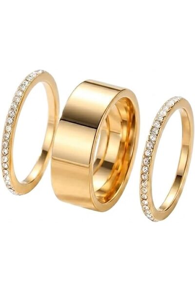 SYOSI 3-Pack 14K Gold Plated Stackable Rings for Women, Cubic Zirconia Layere...