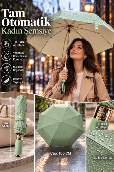 FİTHOME Lüks Premium Kadın Şemsiye – Tam Otomatik Açılır Kapanır, Gold Detayl...