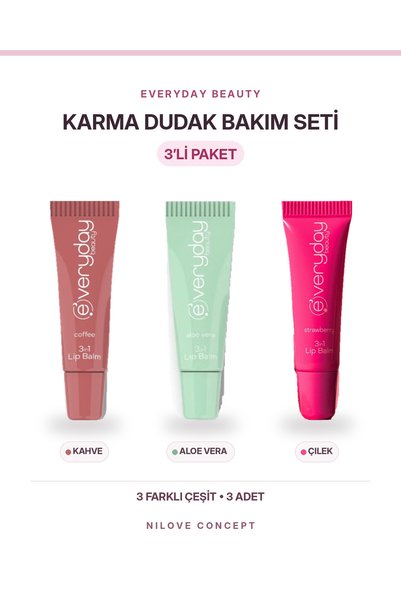 Everyday Beauty 3-in-1 Lip Balm Assorted 3-Pack: Coffee - Aloe Vera - Strawbe...