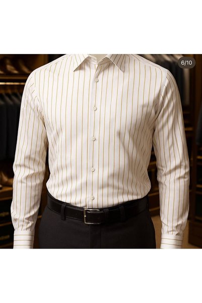 ilayda emir Men's Slim Fit White Shirt with Gold Fine Stripes, Long Sleeves, ...