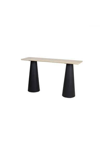 IN HOME STORE طاولة كونسول مودرن بسطح خشبي وقواعد مخروطية سوداء