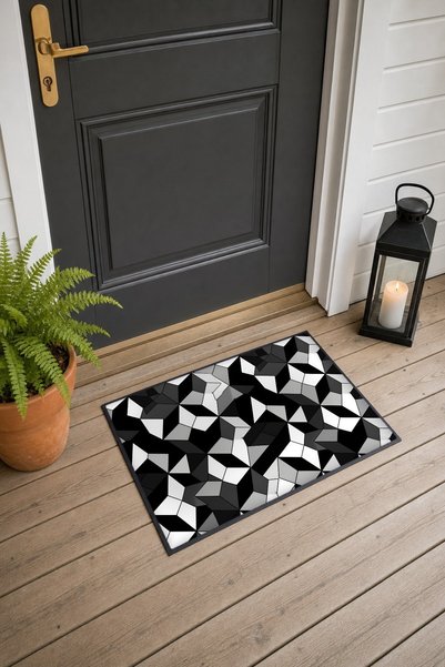 PaintedAnarchy Black and White Geometric Patterned 373 Doormat, 40x60 cm, Non...