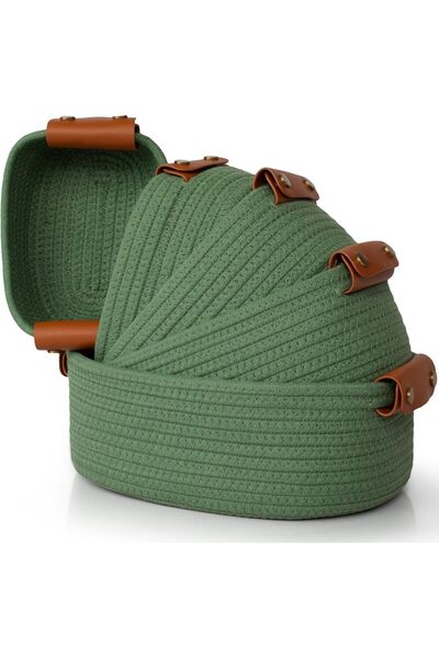 Tazweeq Storage Basket Set of 5, Woven Baskets with Leather Handle for Organi...