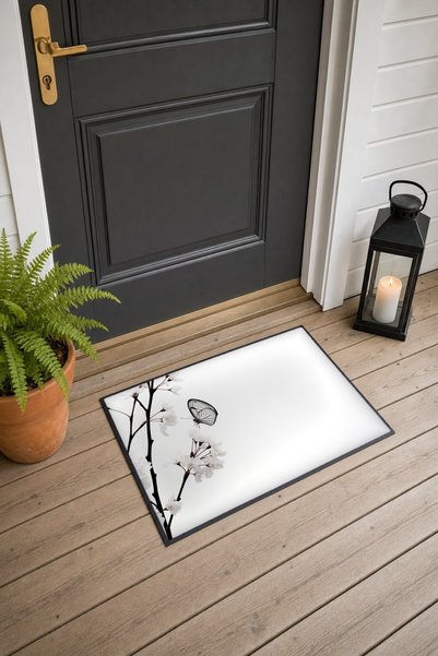 PaintedAnarchy White Butterfly Spring Pattern 650 Doormat, 40x60 cm, Non-Slip...