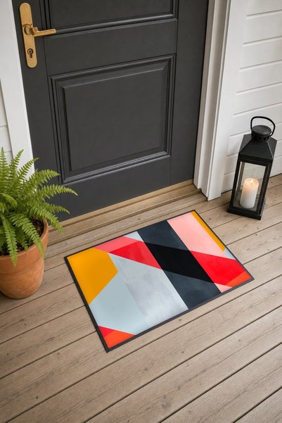 PaintedAnarchy Pink and Black Diagonal Stripe Geometric Patterned Door Mat, 4...