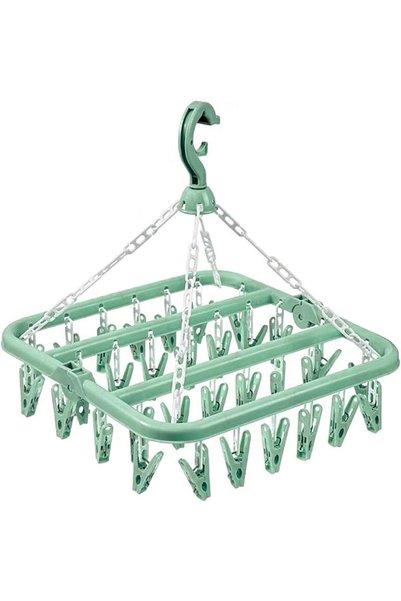 Tazweeq Clothes Drying Hanger with 32 Clips, Drip Foldable Hanging Rack, Mult...