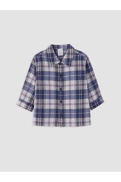 LC Waikiki Özmarka New Season Blue Plaid Gabardine Boys' Baby Shirt
