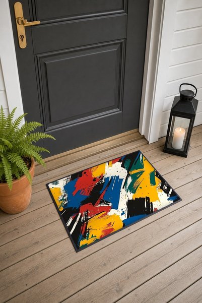 PaintedAnarchy Colorful Primer Brush-Stroke Patterned Doormat, 40x60 cm, with...