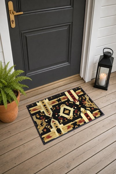 PaintedAnarchy Black and Beige Navajo-Patterned Kilim Rug Doormat, 40x60 cm, ...