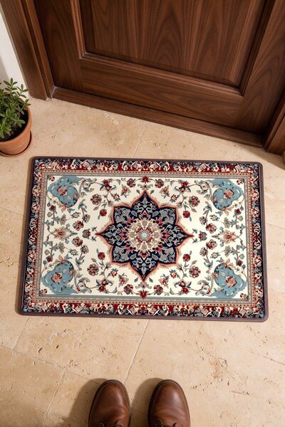 PaintedAnarchy Navy Blue Flower Garden Turkish Rug-Floral Print Doormat, 40x6...
