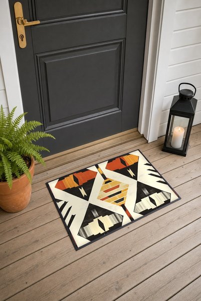 PaintedAnarchy Cream-Orange Navajo Diamond-Patterned Doormat, 40x60 cm, with ...